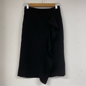 J Crew Black Ruffled Front Pencil Mini Skirt Womens 0 Preppy Fall Career Office